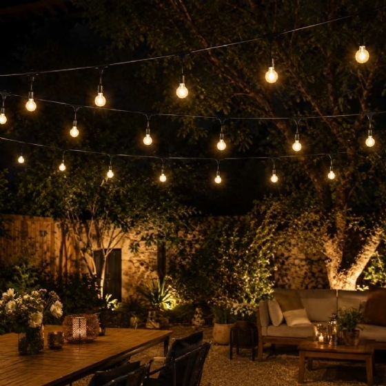 KIT VARAL FESTAO 5 METROS IP65 COM 8 LAMPADAS LED BOLINHA 6W BIVOLT 2700K