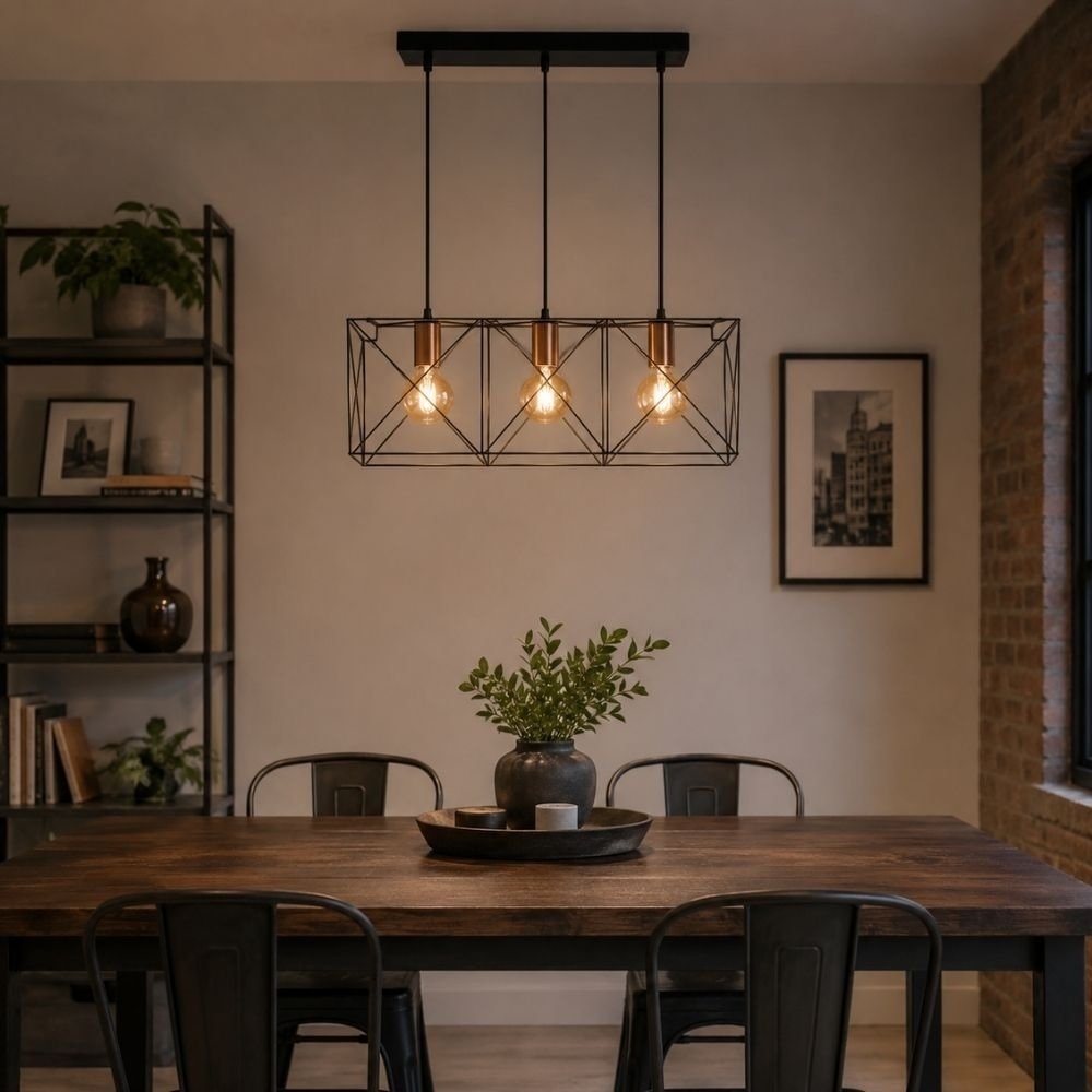 PENDENTE BENIN PARA 3 LAMPADAS E27 BIVOLT PRETO/COBRE - KIN LIGHT