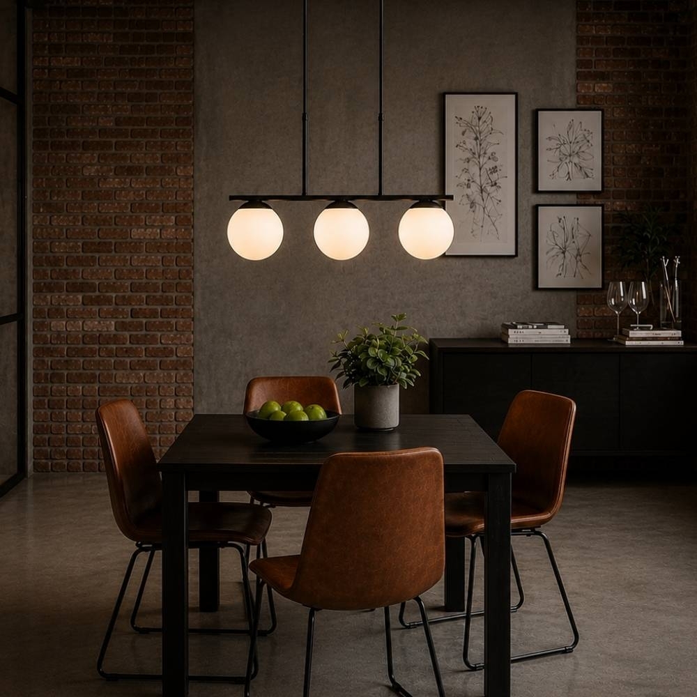 PENDENTE HANOVER PARA 3 LAMPADAS E27 PRETO COM GLOBO 15MM - KIN LIGHT