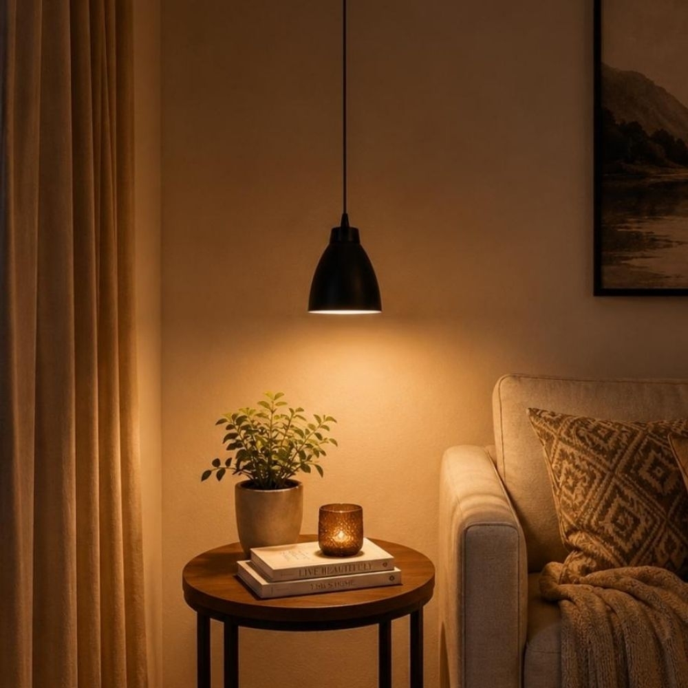 PENDENTE TULIPA PARA 1 LAMPADA E27 PRETO - KIN LIGHT