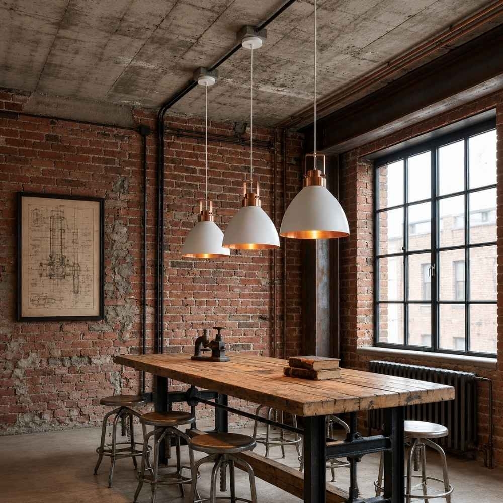 PENDENTE AVEIRO METAL PARA 1 LAMPADA E27 100W BRANCO E COBRE - KIN LIGHT