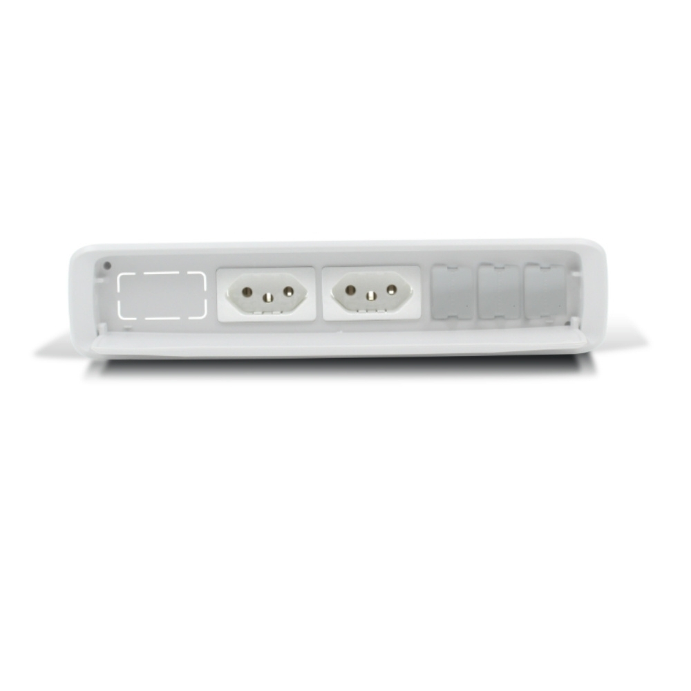 CAIXA EMBUTIR ABS PARA MESA COM 3 TOMADAS 20A+3 FUROS PARA RJ BRANCO - DUTOTEC