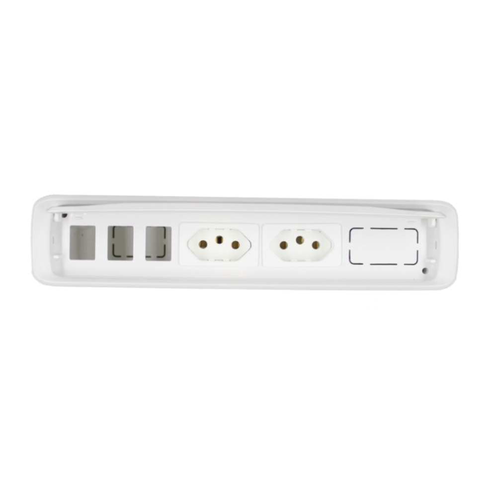 CAIXA EMBUTIR ABS PARA MESA COM 3 TOMADAS 20A+3 FUROS PARA RJ BRANCO - DUTOTEC