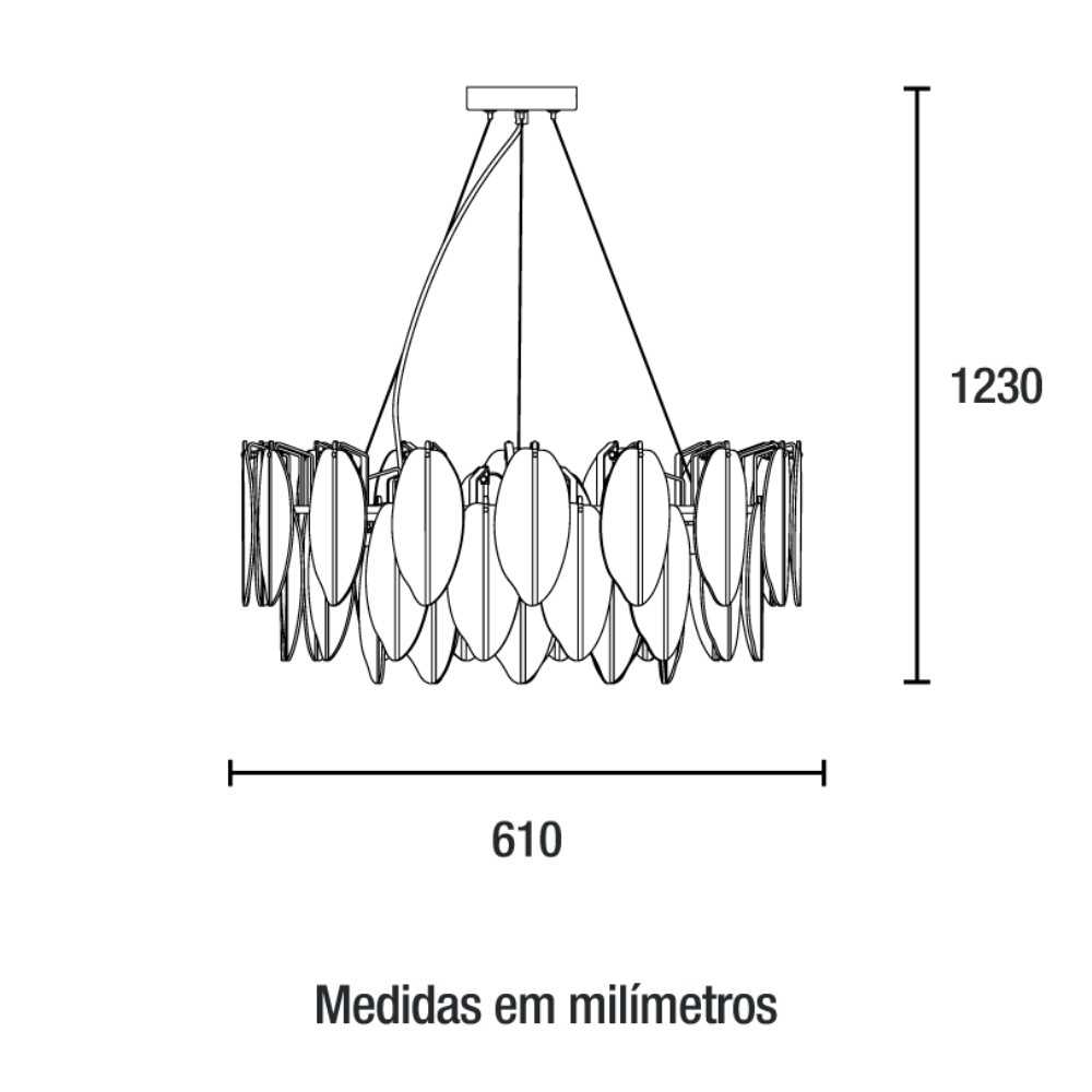 PENDENTE NAIA PARA 8 LAMPADA E14 40W BIVOLT VIDRO DOURADO 120CM - BLUMENAU