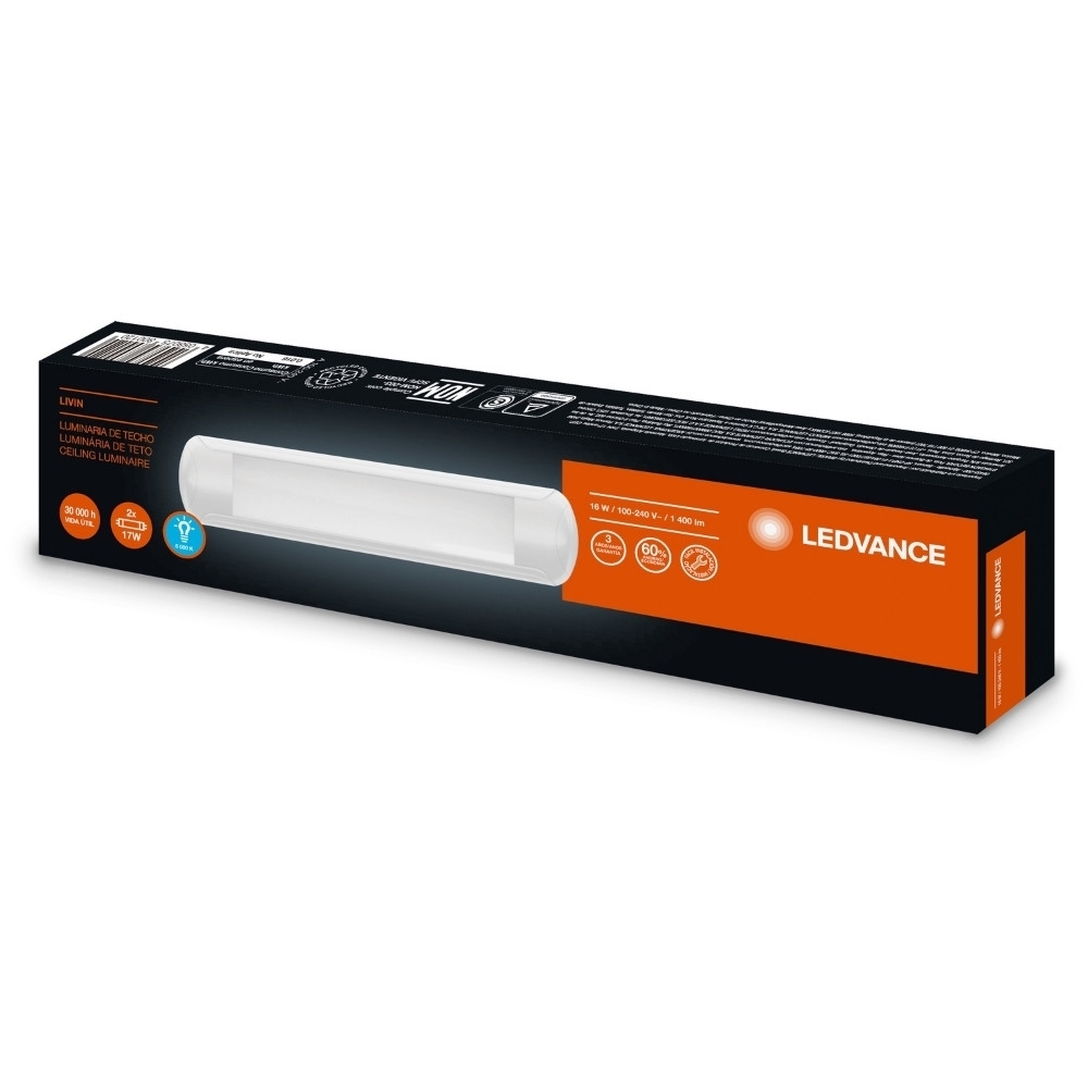 LUMINARIA LED SOBREPOR LINEAR 16W BIVOLT LUZ NEUTRA 5000K 1400LM 60CM - LEDVANCE
