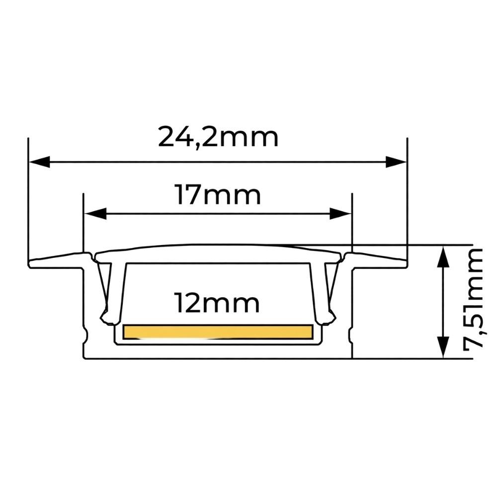 PERFIL EMBUTIR NANO 12MM BRANCO 17X7MM COM 2 METROS - LUMINATTI