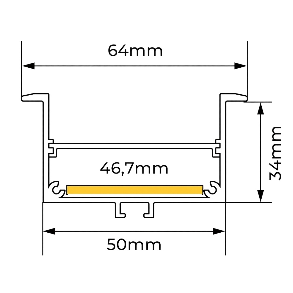 PERFIL EMBUTIR 50MM PRETO DIFUSOR BRANCO 50X34MM COM 3 METROS - LUMINATTI