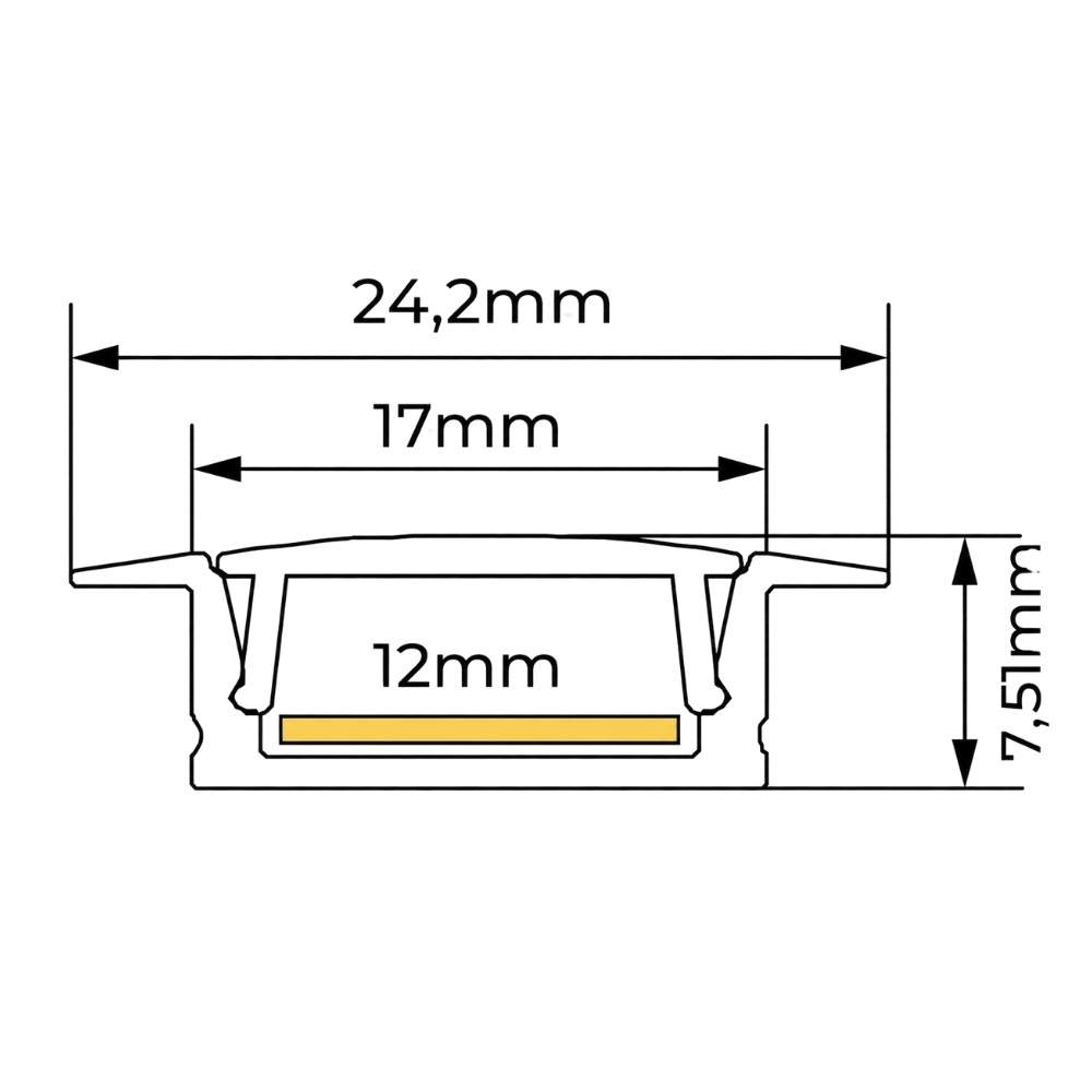 PERFIL EMBUTIR NANO 12MM BRANCO 17X7MM COM 3 METROS - LUMINATTI