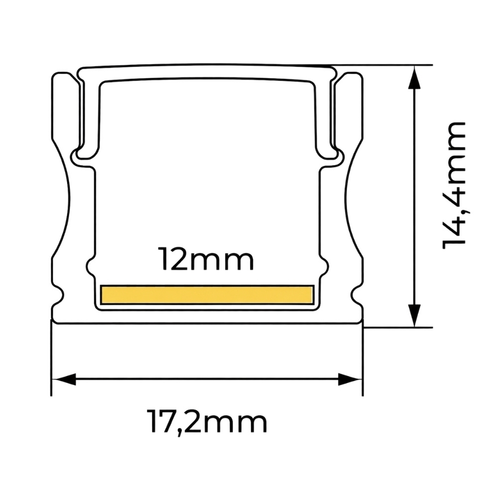 PERFIL SOBREPOR 12MM PRETO DIFUSOR BRANCO 12X15MM 3 METROS - LUMINATTI