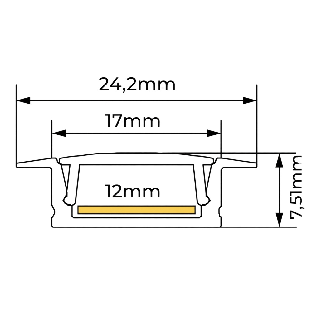 PERFIL EMBUTIR NANO 12MM PRETO DIFUFOR BRANCO 17X7MM COM 1 METROS - LUMINATTI