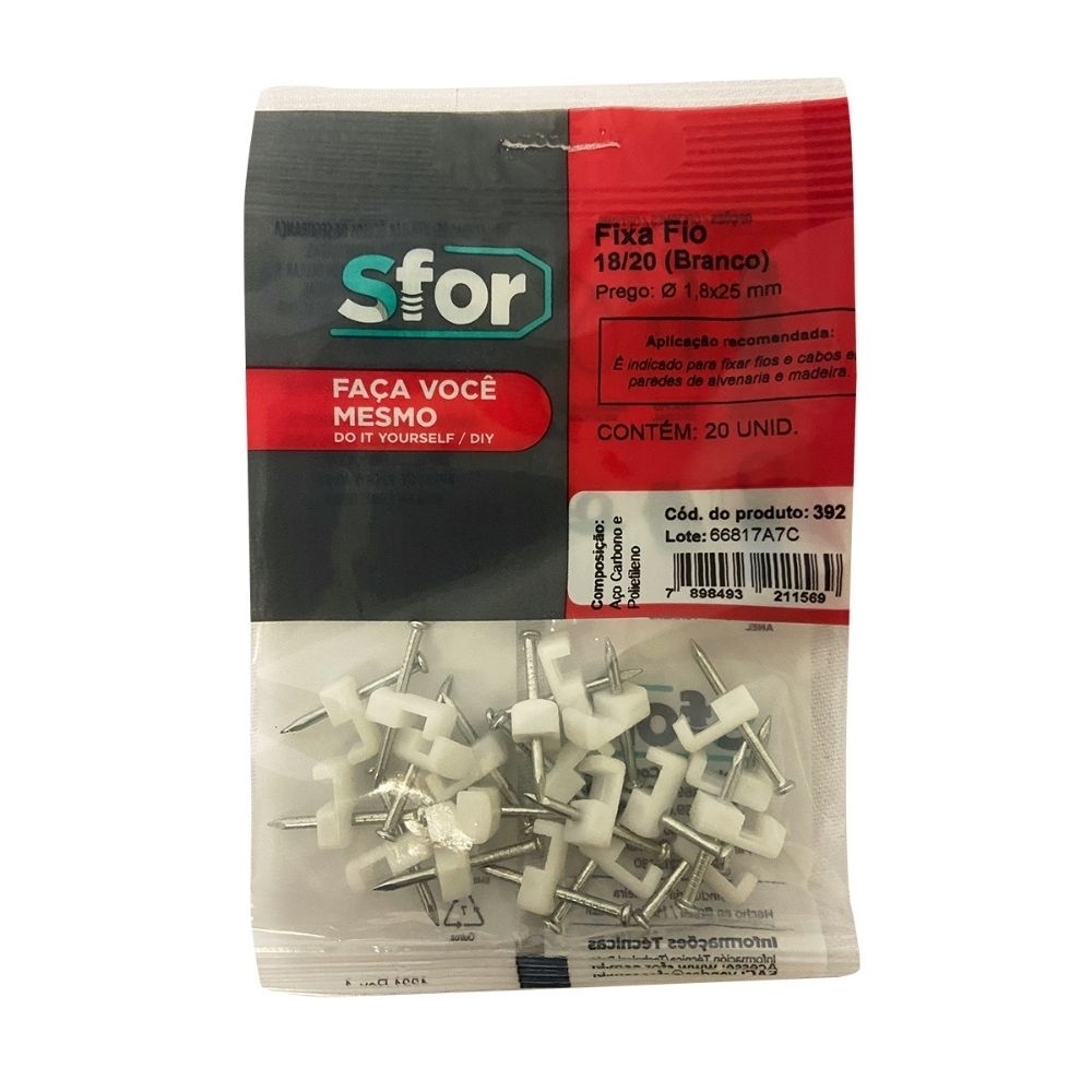 FIXA FIO 18/20 BRANCO + PREGO 1,8X25 COM 20 PECAS - SFORPLAST