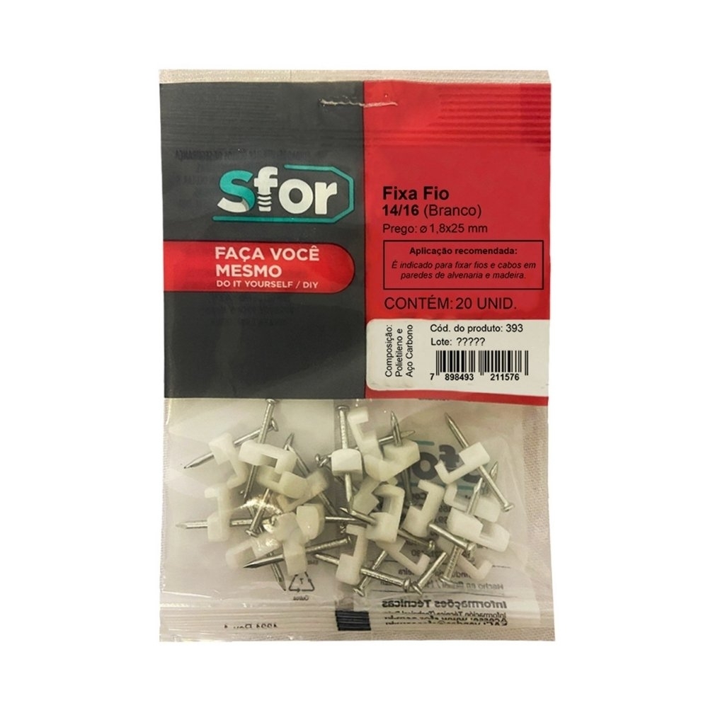 FIXA FIO 14/16 BRANCO + PREGO 1,8X25 COM 20 PECAS - SFORPLAST