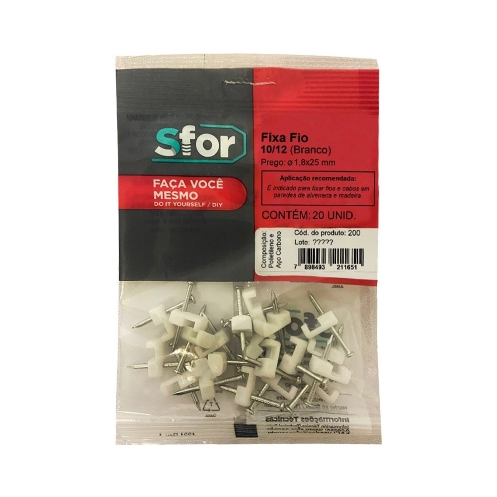 FIXA FIO 10/12 BRANCO + PREGO 1,8X25 COM 20 PECAS - SFORPLAST
