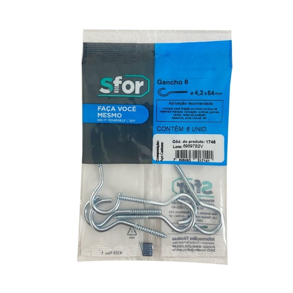 GANCHO 6MM COM 6 PECAS - SFORPLAST