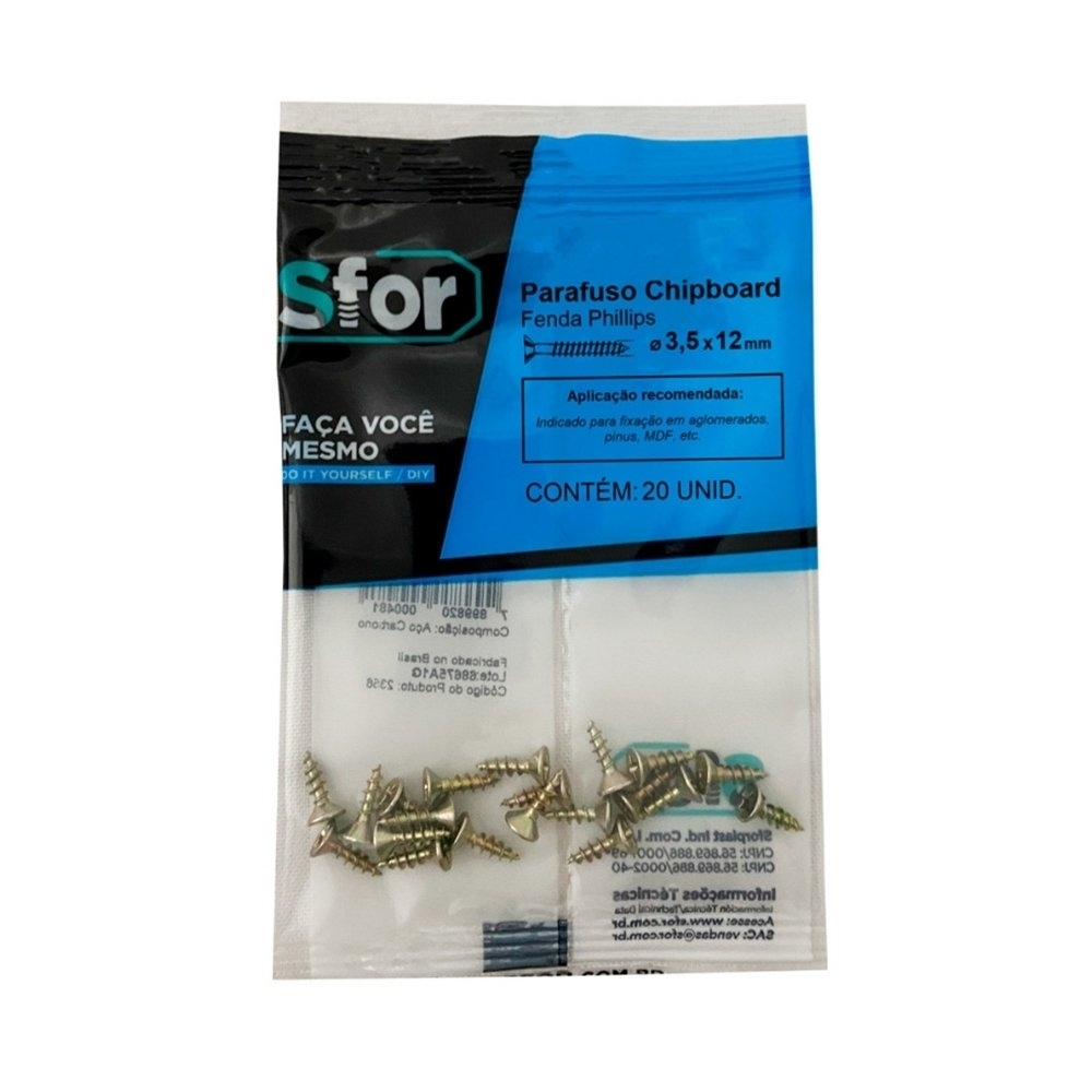 PARAFUSO CHIPBOARD PHILIPS 3,5X12 COM 20 PECAS - SFORPLAST