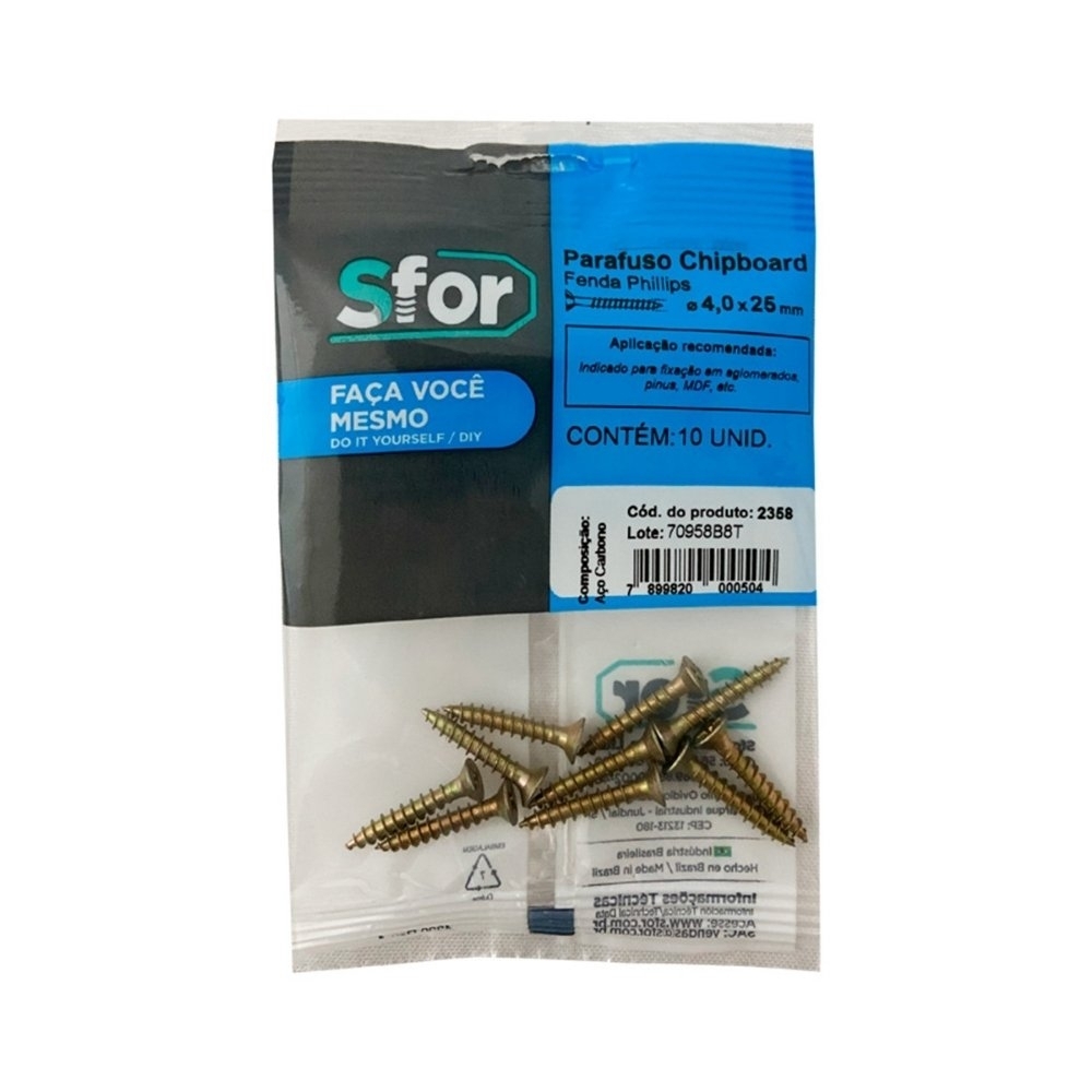 PARAFUSO CHIPBOARD PHILIPS 4,0X25 COM 10 PECAS - SFORPLAST