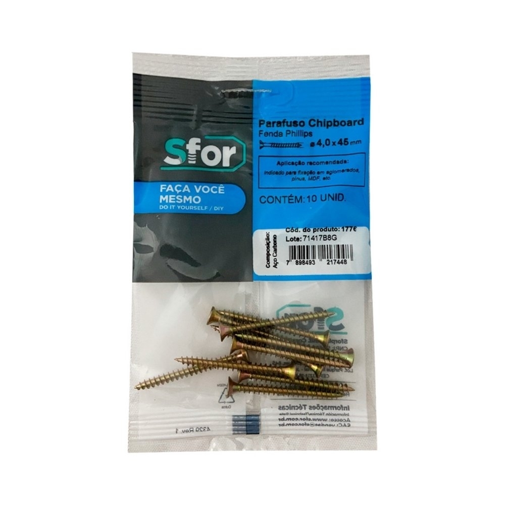 PARAFUSO CHIPBOARD PHILIPS 4,0X45 COM 10 PECAS - SFORPLAST