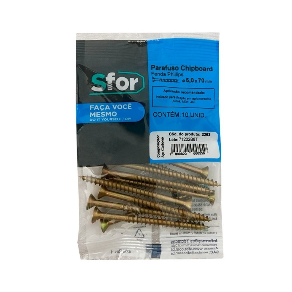PARAFUSO CHIP PHILIPS 5,0X70 COM 10 PECAS - SFORPLAST