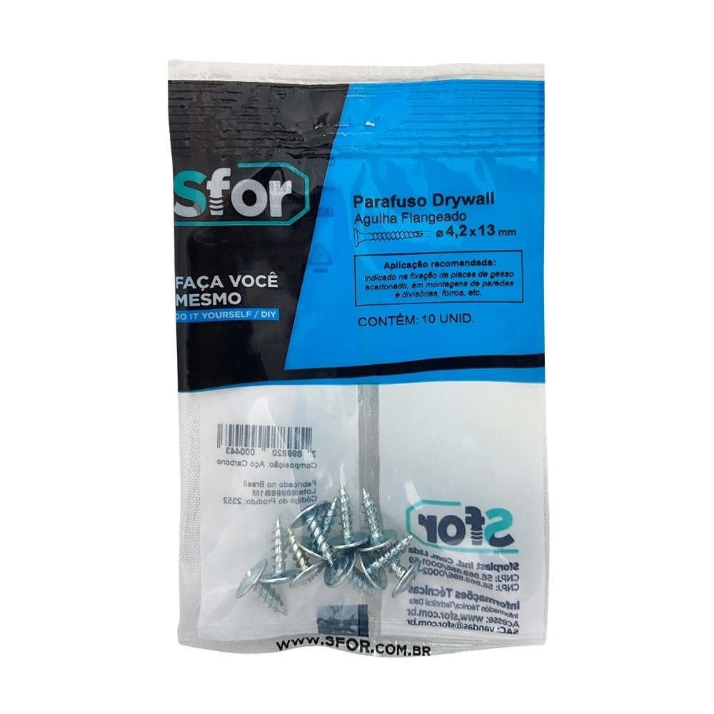 PARAFUSO DRYWALL AGULHA FLAGE 4,2X13 COM 10 PECAS - SFORPLAST