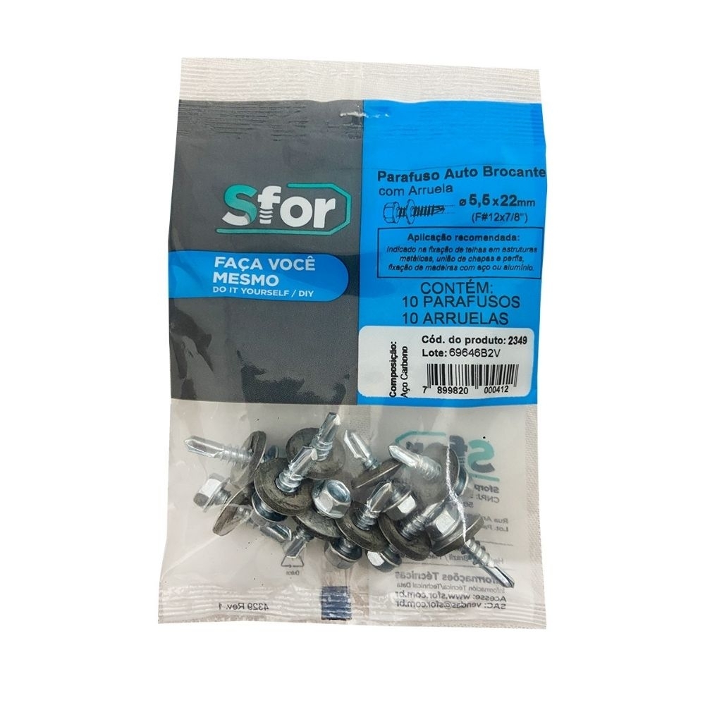 PARAFUSO AUTO-BROCANTE COM ARRUELA 12X7/8 COM 10 PECAS - SFORPLAST