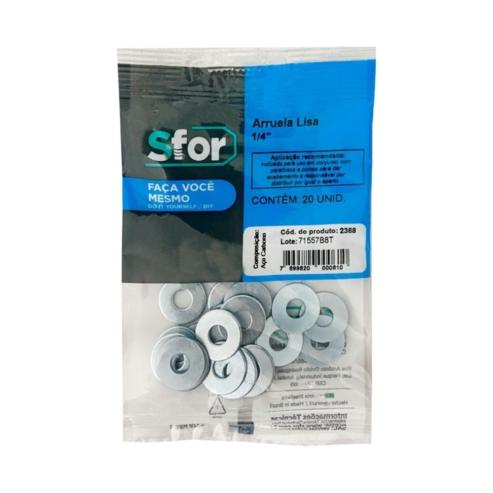 ARRUELA LISA 1/4 COM 20 PECAS - SFORPLAST