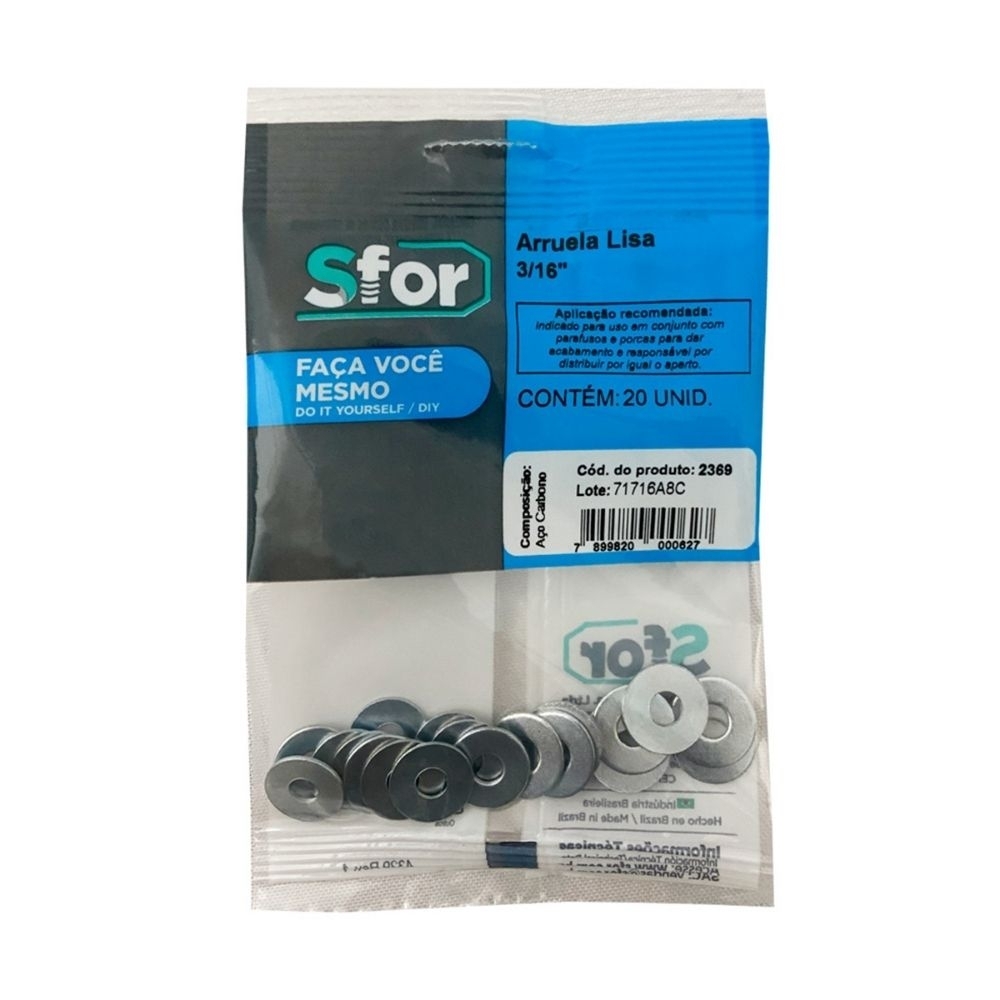 ARRUELA LISA 3/16 COM 20 PECAS - SFORPLAST