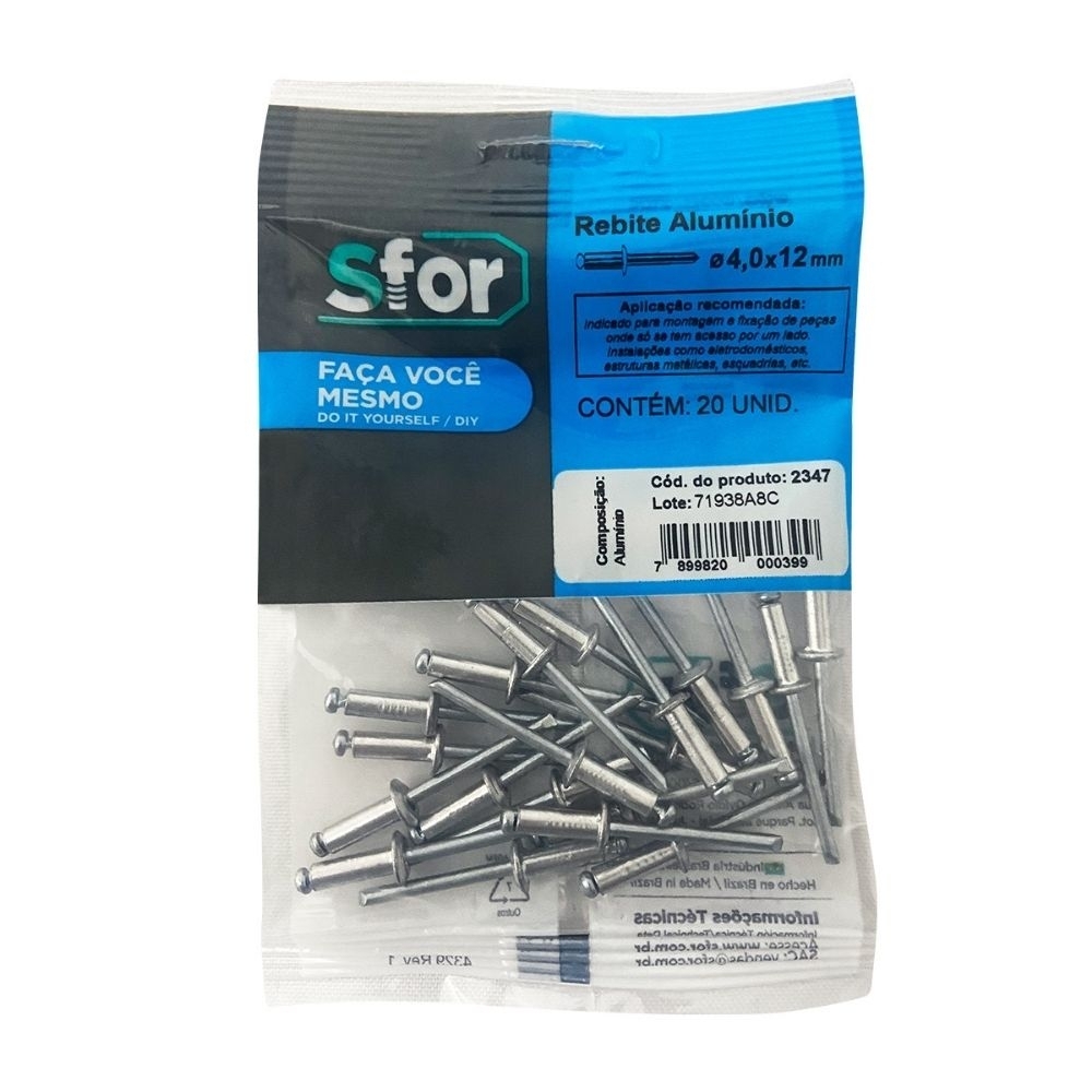 REBITE DE ALUMINIO N-412 COM 20 PECAS - SFORPLAST