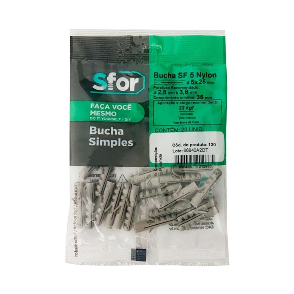 BUCHA NYLON 5MM COM 20 PECAS - SFORPLAST