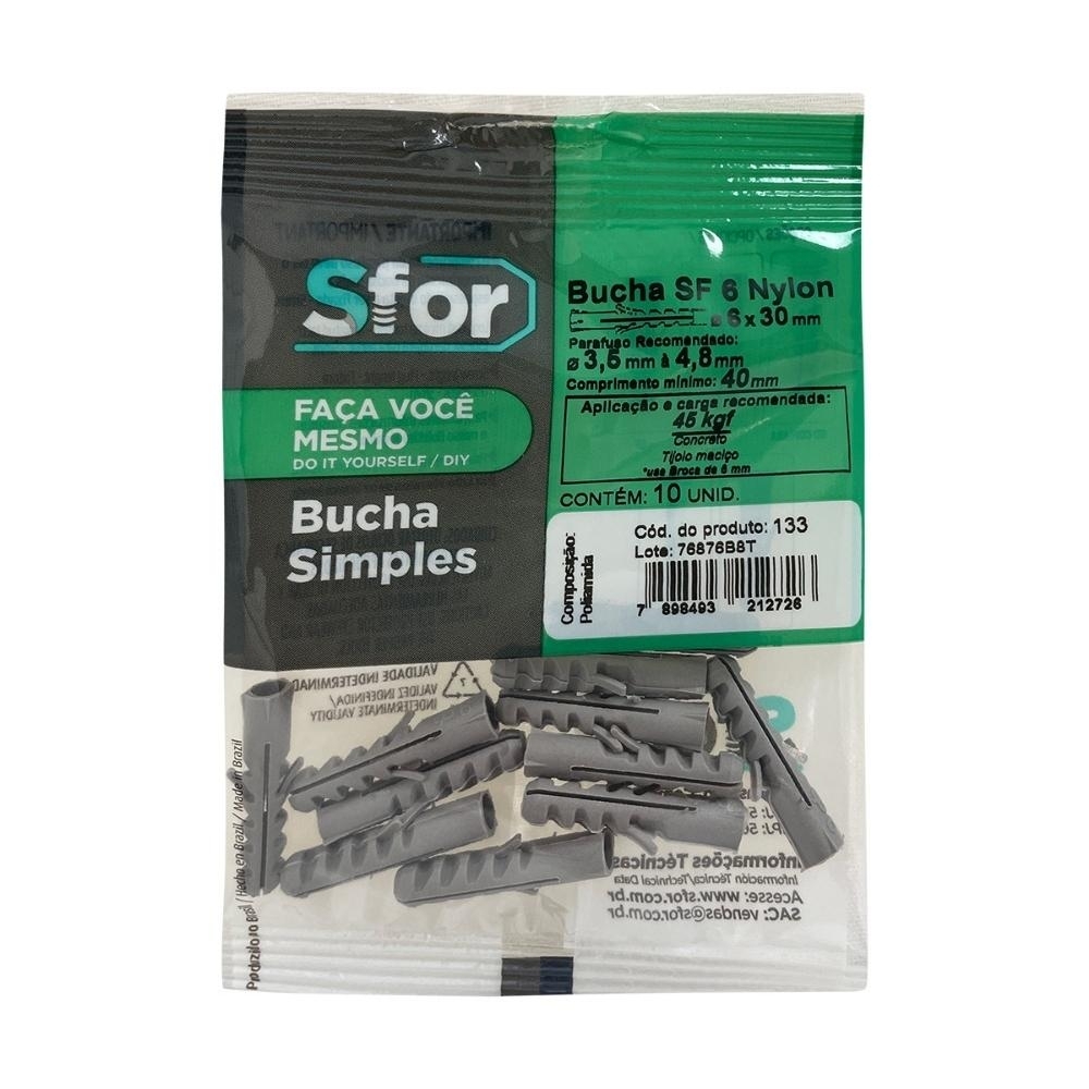 BUCHA NYLON 6MM COM 10 PECAS - SFORPLAST
