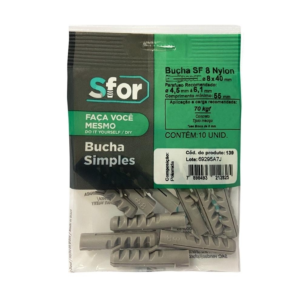 BUCHA NYLON 8MM COM 10 PECAS - SFORPLAST