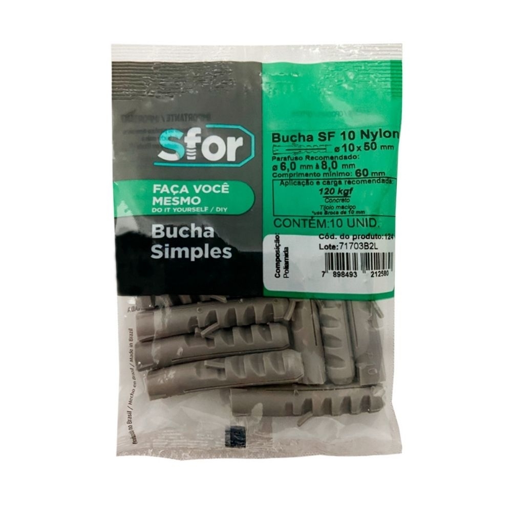 BUCHA NYLON 10MM COM 10 PECAS - SFORPLAST