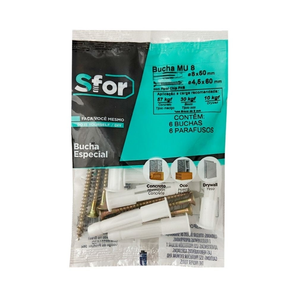 PARAFUSO CHIP PHILIPS 4,5X60 COM BUCHA MULTIUSO 8 COM 06 PECAS - SFORPLAST