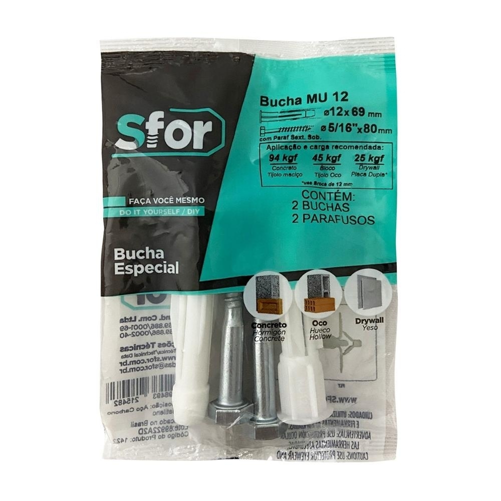 PARAFUSO SEXTAVADO SOBERBA 5/16X80 + BUCHA MULTIUSO 12 COM 2 PECAS - SFORPLAST
