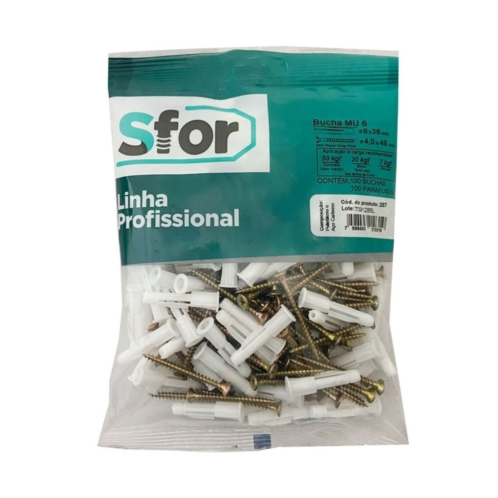 PARAFUSO MADEIRA PHILIPS 4X45 BUCHA 6 MULTIUSO COM 100 PECAS - SFORPLAST