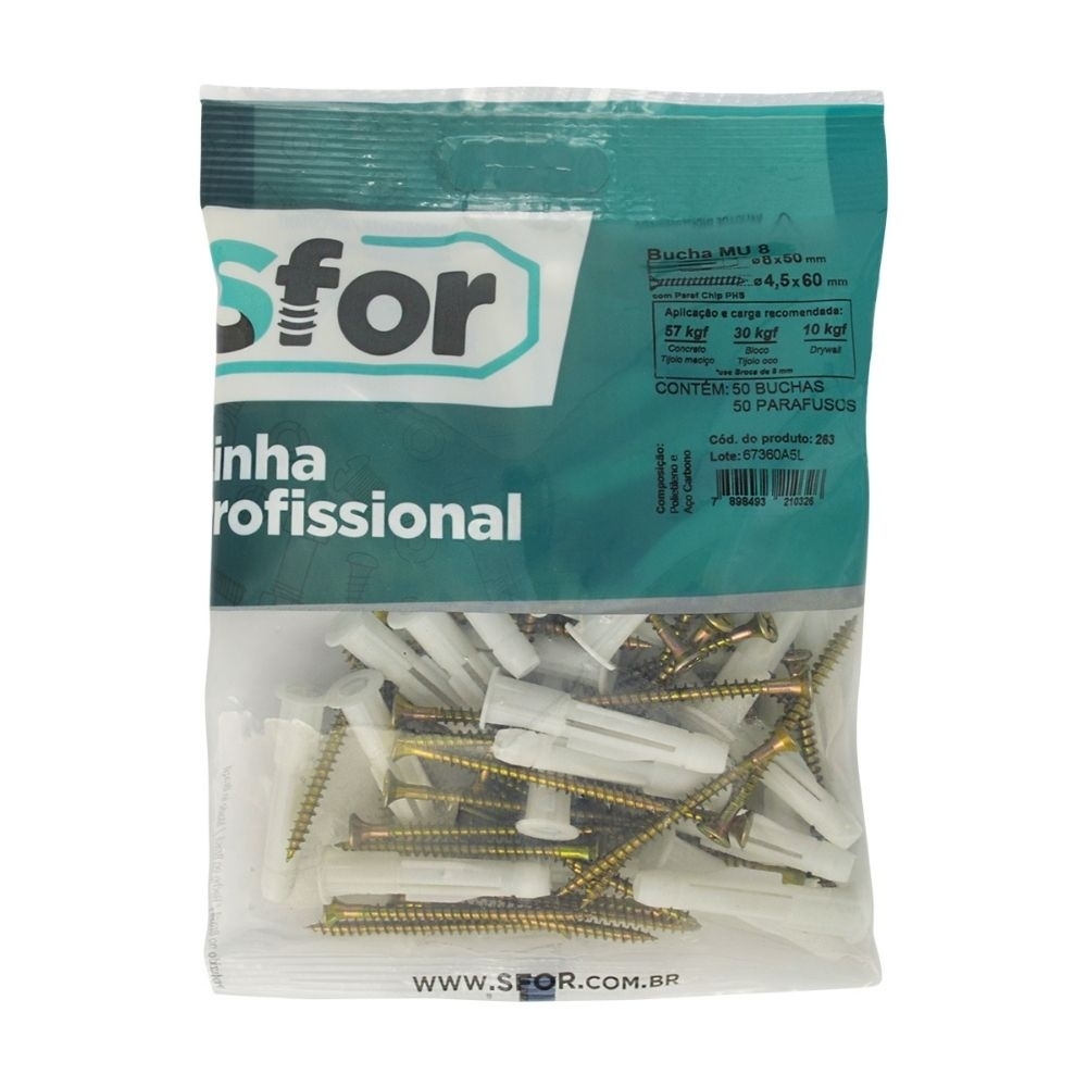 PARAFUSO CHIP PHILIPS 4,5X60 COM BUCHA 8 MULTIUSO COM 50 PECAS - SFORPLAST