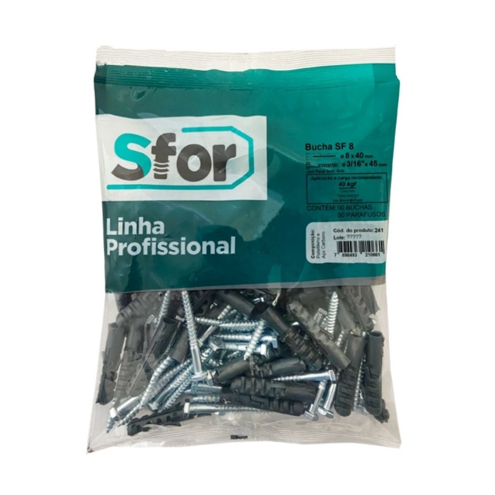 PARAFUSO SEXTAVADO SOBERBO 3/16X45 COM BUCHA 8 COM 50 PECAS - SFORPLAST