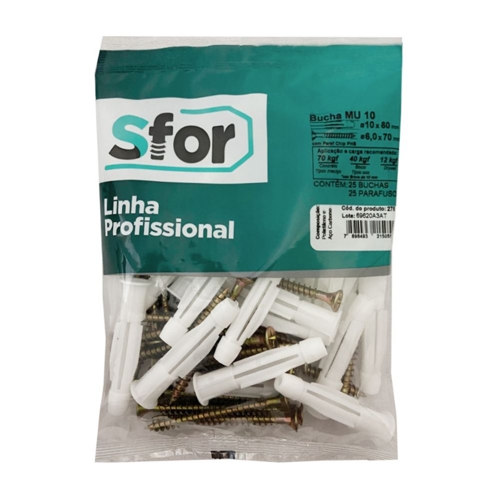 PARAFUSO MADEIRA PHILIPS 6X70 BUCHA 10 MULTIUSO COM 25 PECAS - SFORPLAST