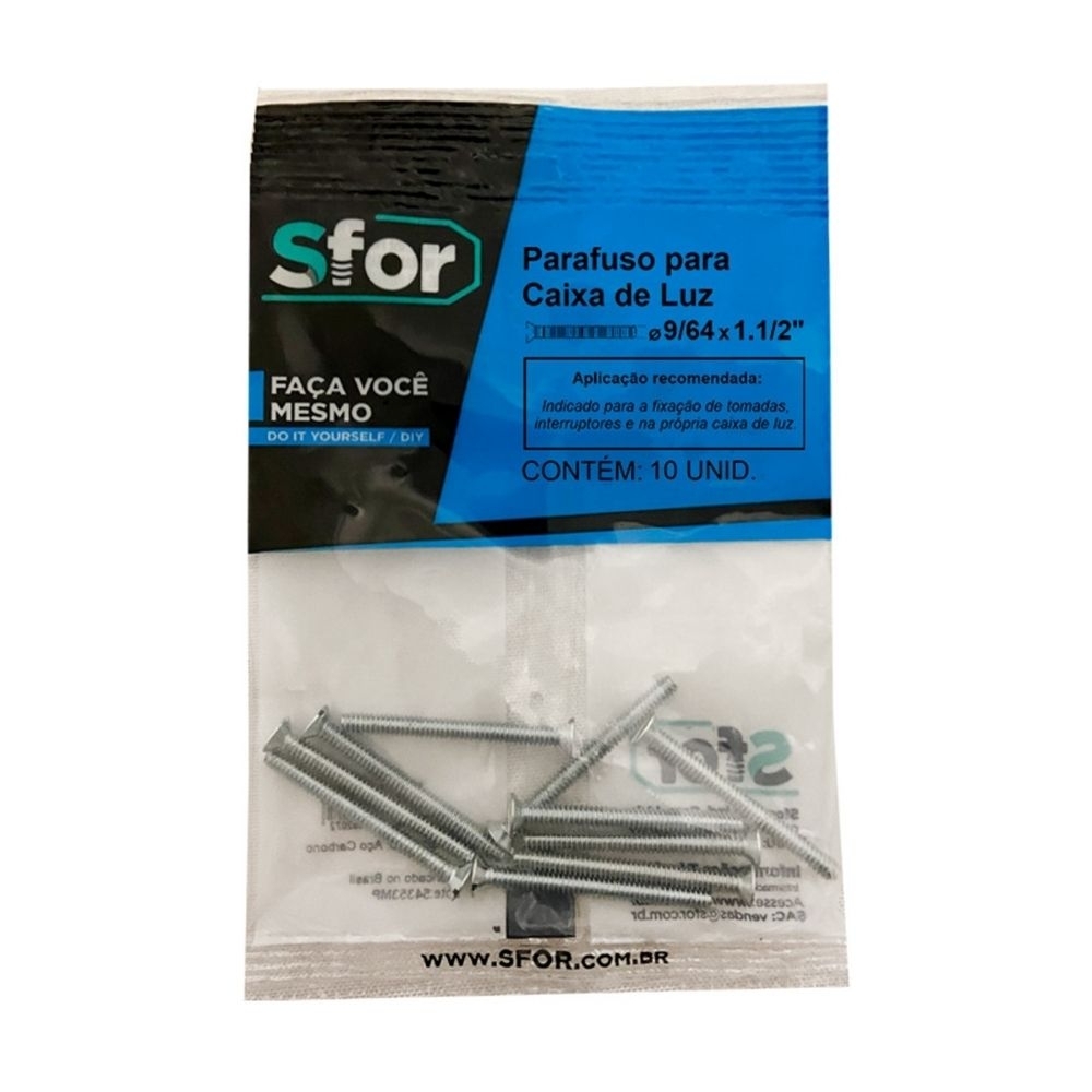 PARAFUSO PARA CAIXA DE LUZ 9/64X1.1/2 PCT COM 10 PECAS - SFORPLAST