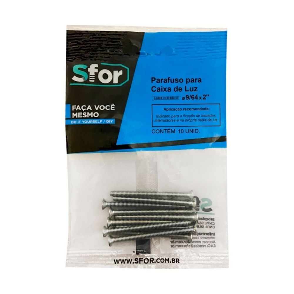 PARAFUSO PARA CAIXA DE LUZ 9/64X2 PCT COM 10 PECAS - SFORPLAST