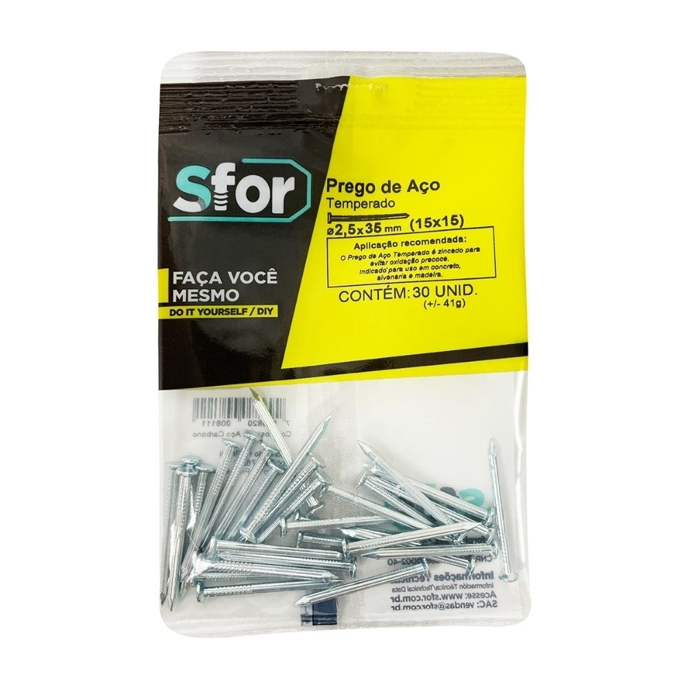 PREGO ACO GALVANIZADO 2,5X35MM COM 30 PECAS - SFORPLAST