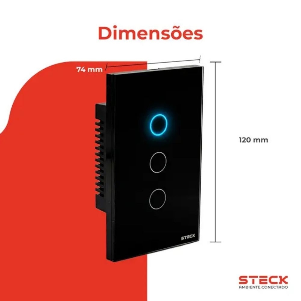 CONJUNTO 4X2 3 INTERRUPTOR TOUCH PRETO WIFI AMBIENTE CONECTADO - STECK