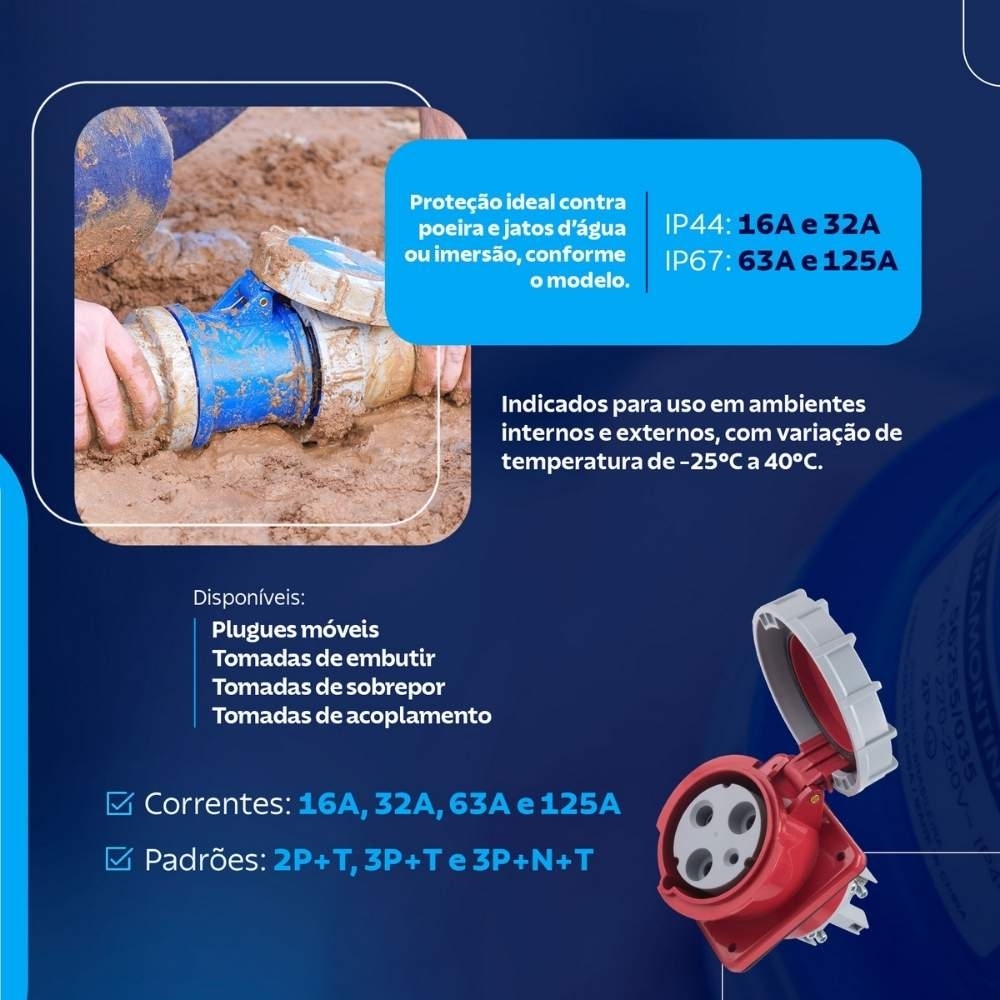 TOMADA DE ACOPLAMENTO INDUSTRIAL 16A 200/250V 6H AZUL - TRAMONTINA
