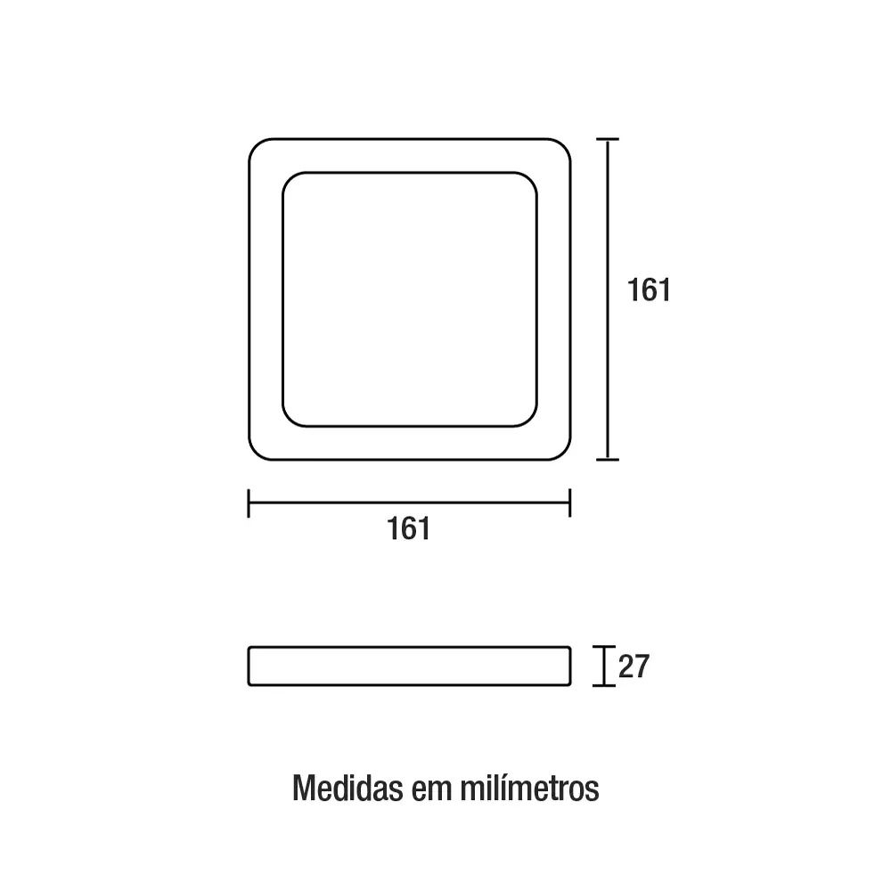 PAINEL LED SOBREPOR 12W BIVOLT LUZ AMARELA 3000K 1080LM QUADRADO PRETO 16CM - BLUMENAU