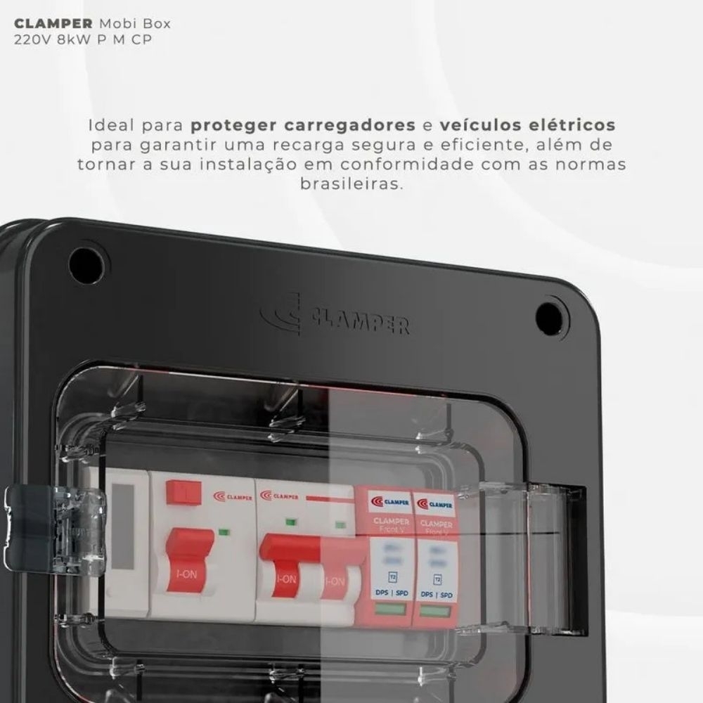 QUADRO PROTETOR CARRO VEICULAR 8KW 220V PRETO MOBI 40A COM MEDIDOR CONSUMO - CLAMPER