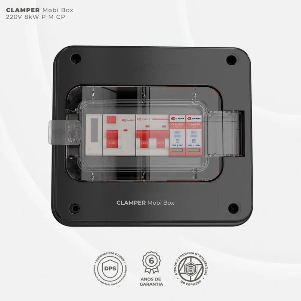 QUADRO PROTETOR CARRO VEICULAR 8KW 220V PRETO MOBI 40A COM MEDIDOR CONSUMO - CLAMPER