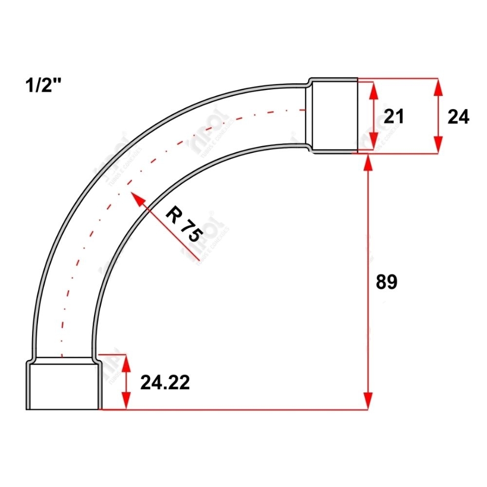 CURVA 90G 1/2 POLEGADA PRETO - INPOL