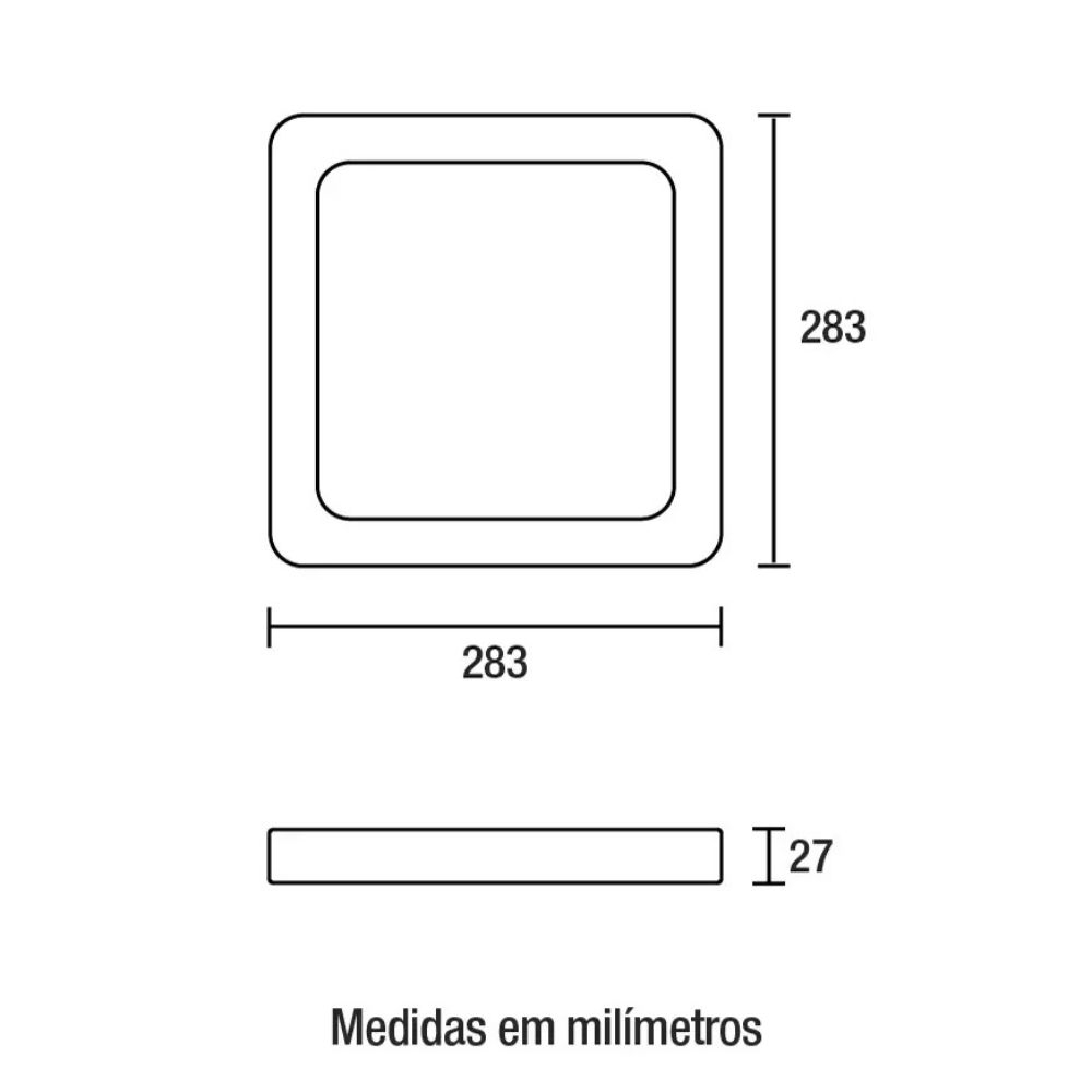 PAINEL LED SOBREPOR 24W BIVOLT LUZ AMARELA 3000K 2160LM QUADRADO PRETO 28CM - BLUMENAU