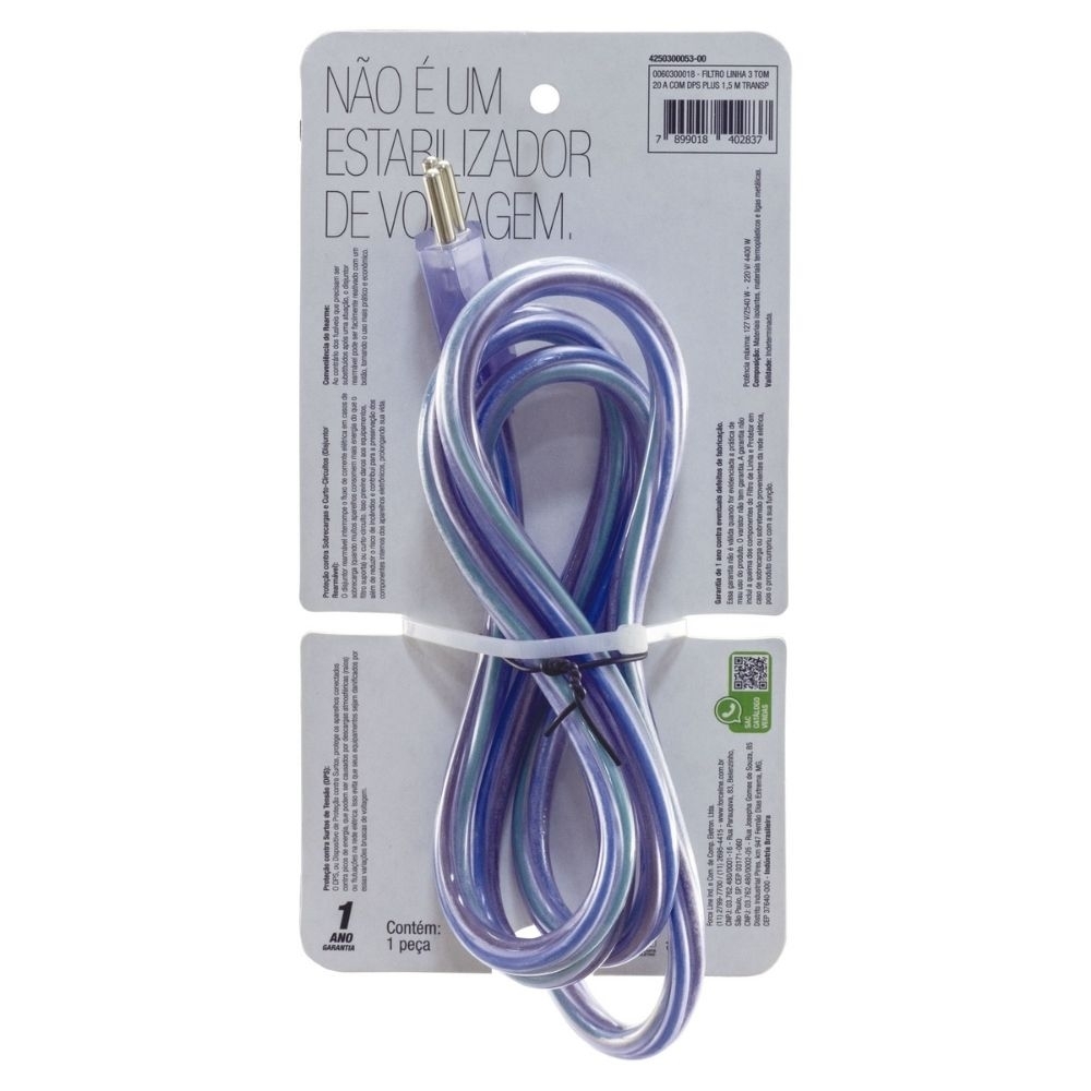 PROTETOR DE SURTO PARA 3 TOMADA 20A TRANSPARENTE - FORCE LINE