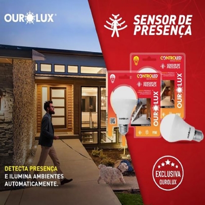LAMPADA LED BULBO INTELIGENTE SENSOR DE PRESENÇA E27 9W BIVOLT LUZ AMARELA 2700K 740LM - OUROLUX