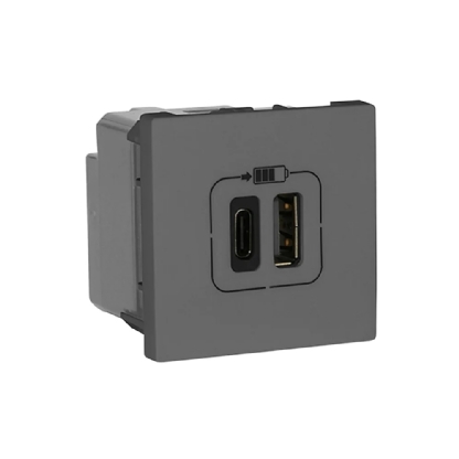 MODULO TOMADA COM 2 USB TIPO A + C 3A CINZA PIAL PLUS+ - LEGRAND